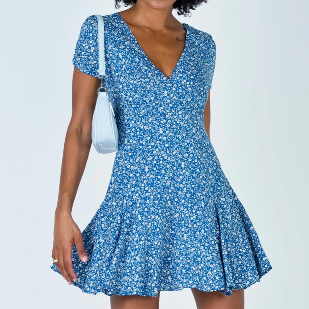 Women’s Princess Polly The Sting Floral Blue and White Mini Dress - size 6